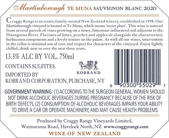 Te Muna Sauvignon Blanc 2020 Back Label