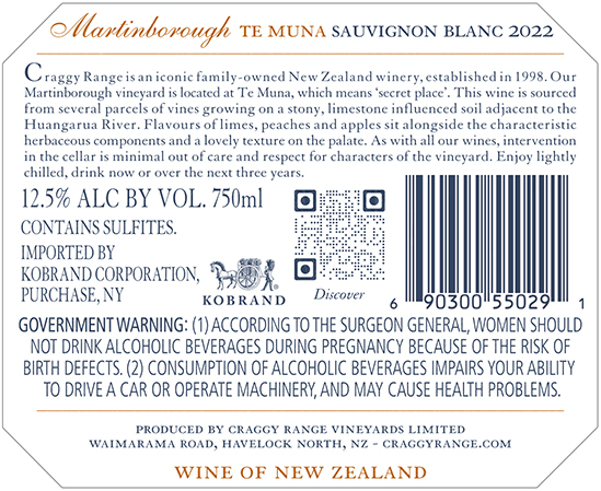 Te Muna Sauvignon Blanc 2022 Back Label