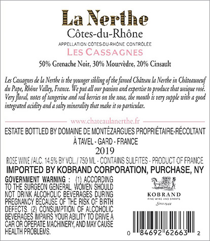 Les Cassagnes Côtes-du-Rhône Rosé 2019 Back Label