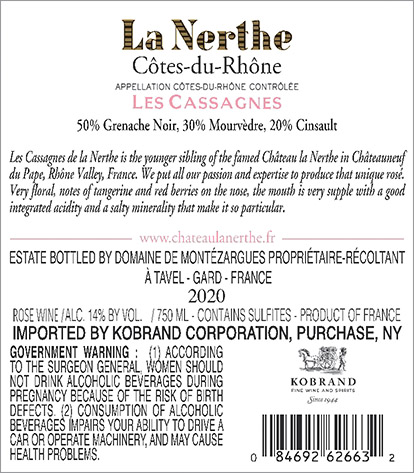 Les Cassagnes Côtes-du-Rhône Rosé 2020 Back Label