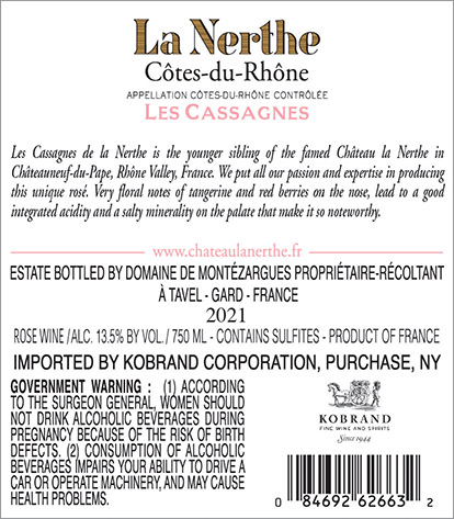 Les Cassagnes Côtes-du-Rhône Rosé 2021 Back Label