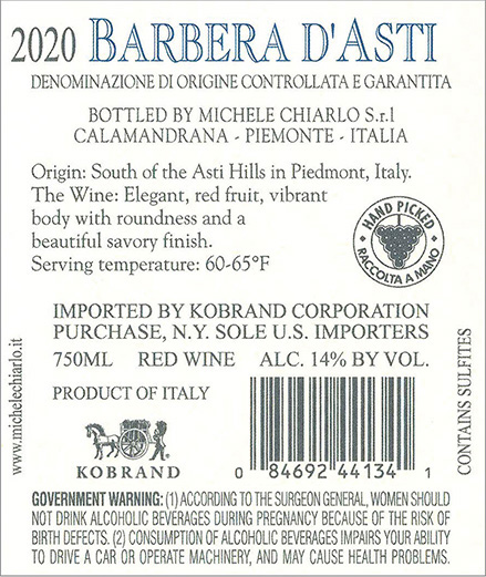 Le Orme Barbera d’Asti DOCG 2020 Back Label