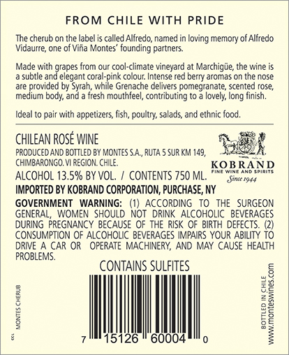 Cherub Rosé 2022 Back Label