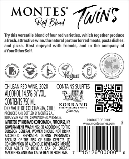Twins Red Blend 2020 Back Label
