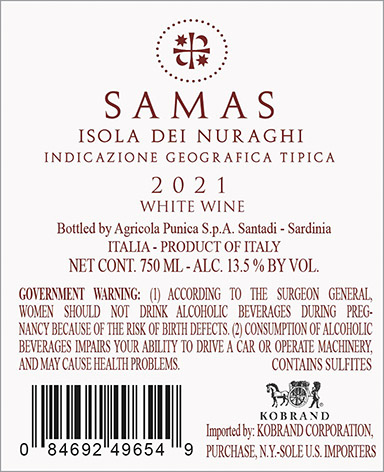Samas Isola dei Nuraghi 2021 Back Label