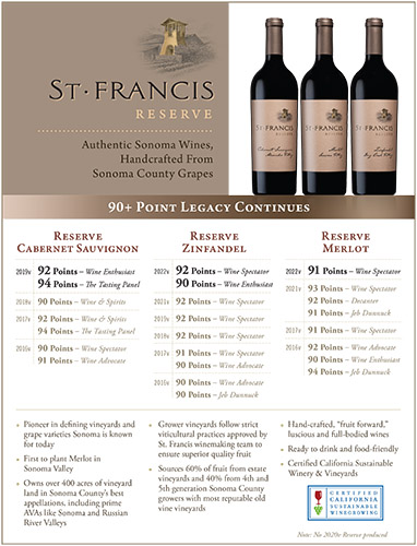 St. Francis Reserve 90+ Point Sell Sheet