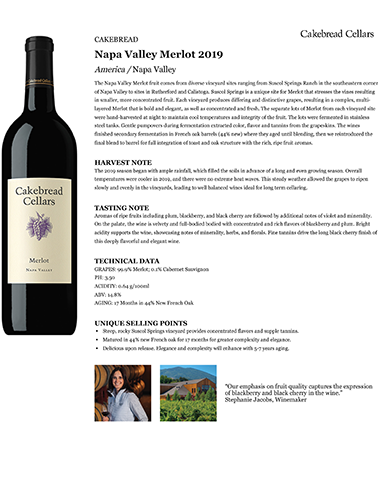 Napa Valley Merlot 2019 Fact Sheet