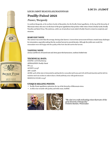 Pouilly-Fuissé 2021 Fact Sheet