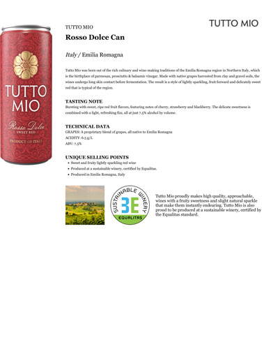 Rosso Dolce Can Fact Sheet
