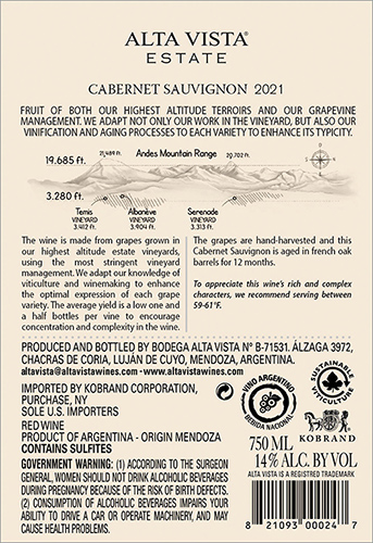 Estate Cabernet Sauvignon 2021 Back Label