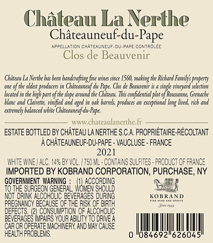 Clos de Beauvenir Châteauneuf-du-Pape Blanc 2021 Back Label