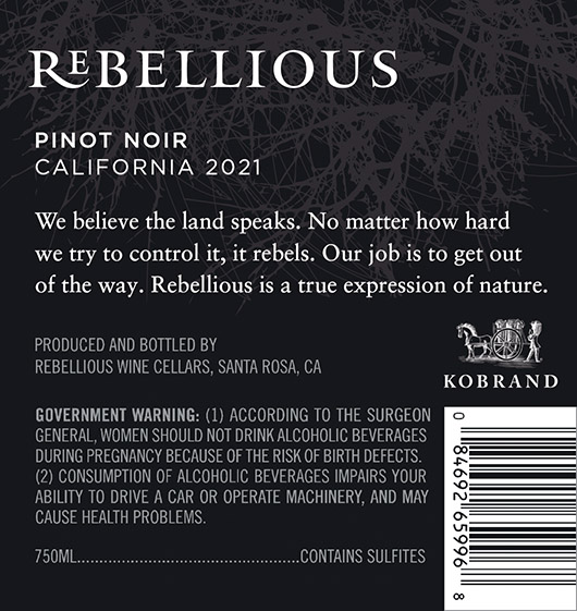 California Pinot Noir 2021 Back Label