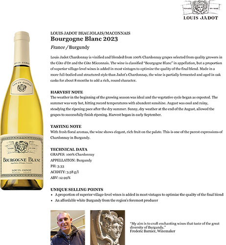 Bourgogne Blanc 2023 Fact Sheet