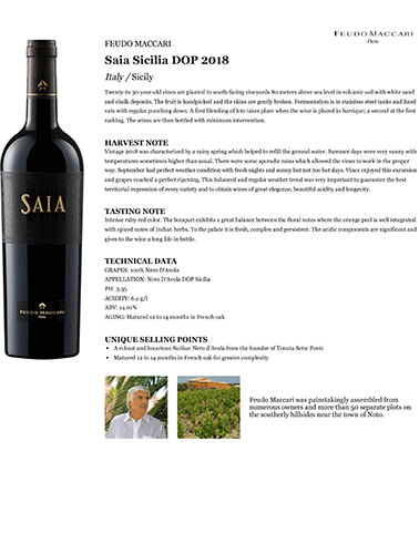 Saia Sicilia DOP 2018 Fact Sheet