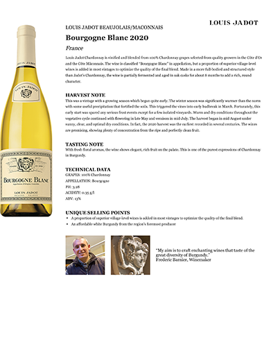 Bourgogne Blanc 2020 Fact Sheet