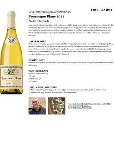 Bourgogne Blanc 2021 Fact Sheet