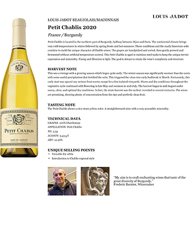 Petit Chablis 2020 Fact Sheet
