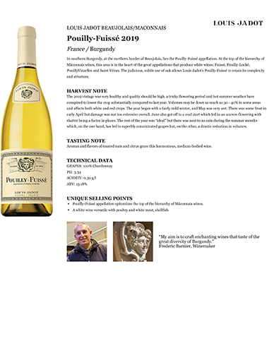 Pouilly-Fuissé 2019 Fact Sheet