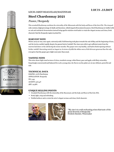 Steel Chardonnay 2021 Fact Sheet