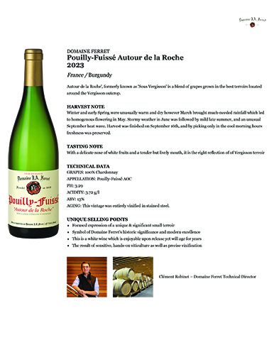 Pouilly-Fuissé Autour de la Roche 2023 Fact Sheet