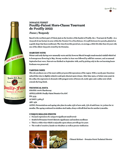 Pouilly-Fuissé Hors-Classe Tournant de Pouilly 2023 Fact Sheet