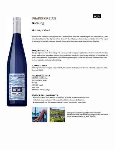 Shades of Blue Riesling Fact Sheet