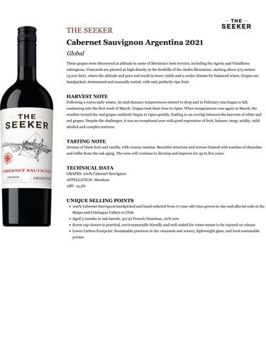 Cabernet Sauvignon Argentina 2021 Fact Sheet