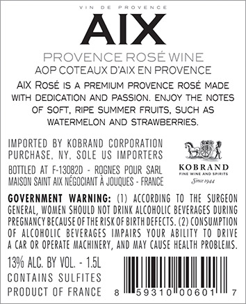 AIX Rosé 2022 Back Label (1.5L)