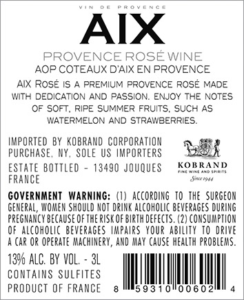 AIX Rosé 2022 Back Label (3L)