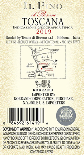 Il Pino di Biserno 2019 Back Label