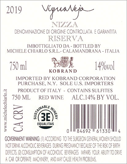 La Court Vigna Veja Barbera d’Asti Superiore Nizza DOCG 2019 Back Label