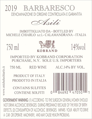 Asili Barbaresco DOCG 2019 Back Label