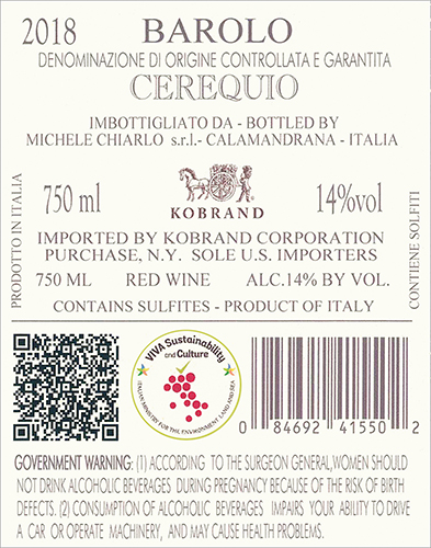 Cerequio Barolo DOCG 2018 Back Label