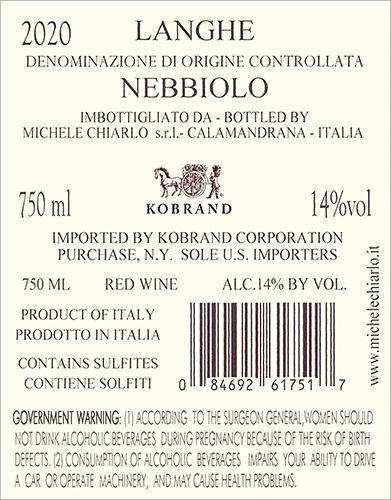 Il Principe Langhe Nebbiolo DOC 2020 Back Label