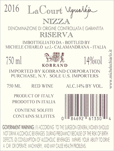 La Court Vigna Veja Barbera d’Asti Superiore Nizza DOCG 2016 Back Label