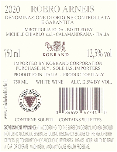 Le Madri Roero Arneis DOCG 2020 Back Label