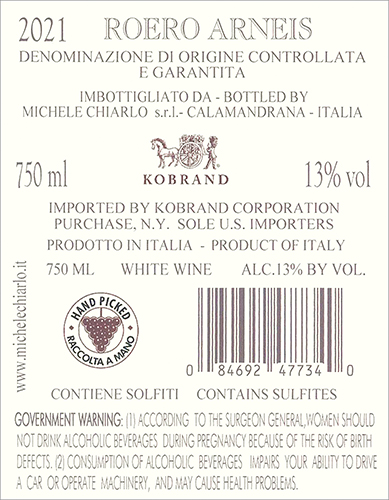 Le Madri Roero Arneis DOCG 2021 Back Label