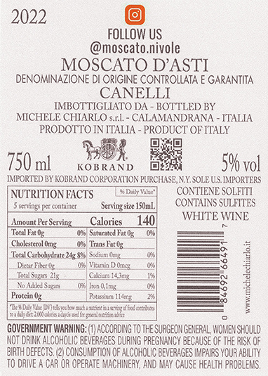 P Nivole Moscato d’Asti DOCG Canelli 2022 Back Label