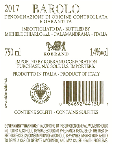 Tortoniano Barolo DOCG 2017 Back Label