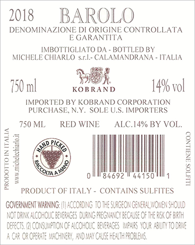 Tortoniano Barolo DOCG 2018 Back Label