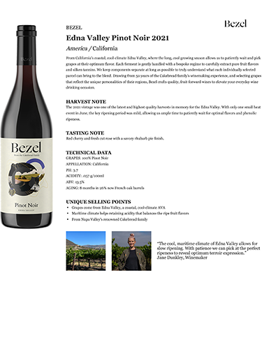 Edna Valley Pinot Noir 2021 Fact Sheet