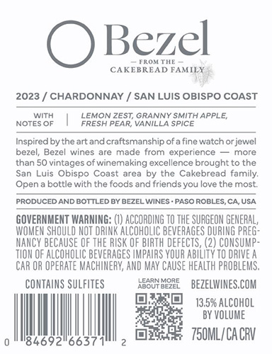 Edna Valley Chardonnay 2023 Back Label