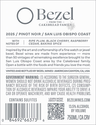 Pinot Noir 2025 Back Label