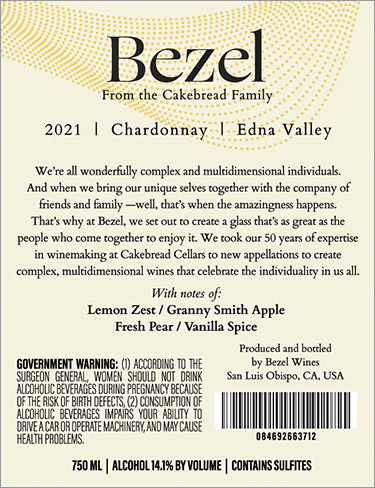 Edna Valley Chardonnay 2021 Back Label