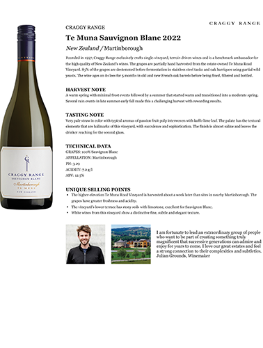 Te Muna Sauvignon Blanc 2022 Fact Sheet