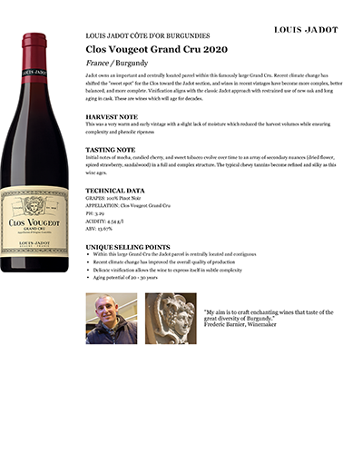 Clos Vougeot Grand Cru 2020 Fact Sheet