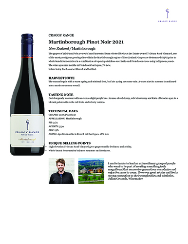 Martinborough Pinot Noir 2021 Fact Sheet