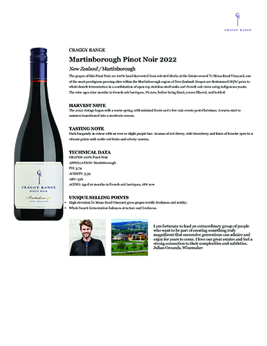 Martinborough Pinot Noir 2022 Fact Sheet