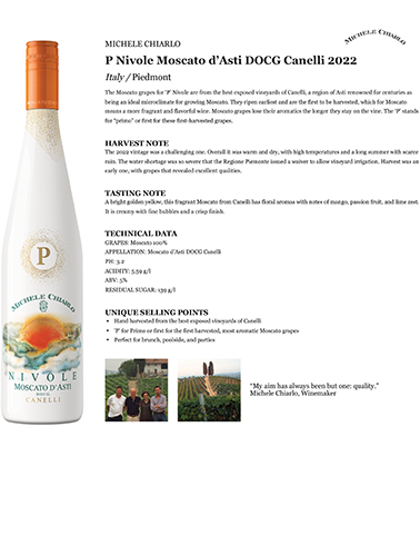 P Nivole Moscato d’Asti DOCG Canelli 2022 Fact Sheet