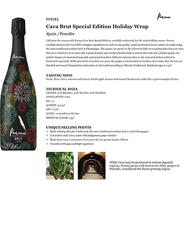 Cava Brut Special Edition Holiday Wrap Fact Sheet